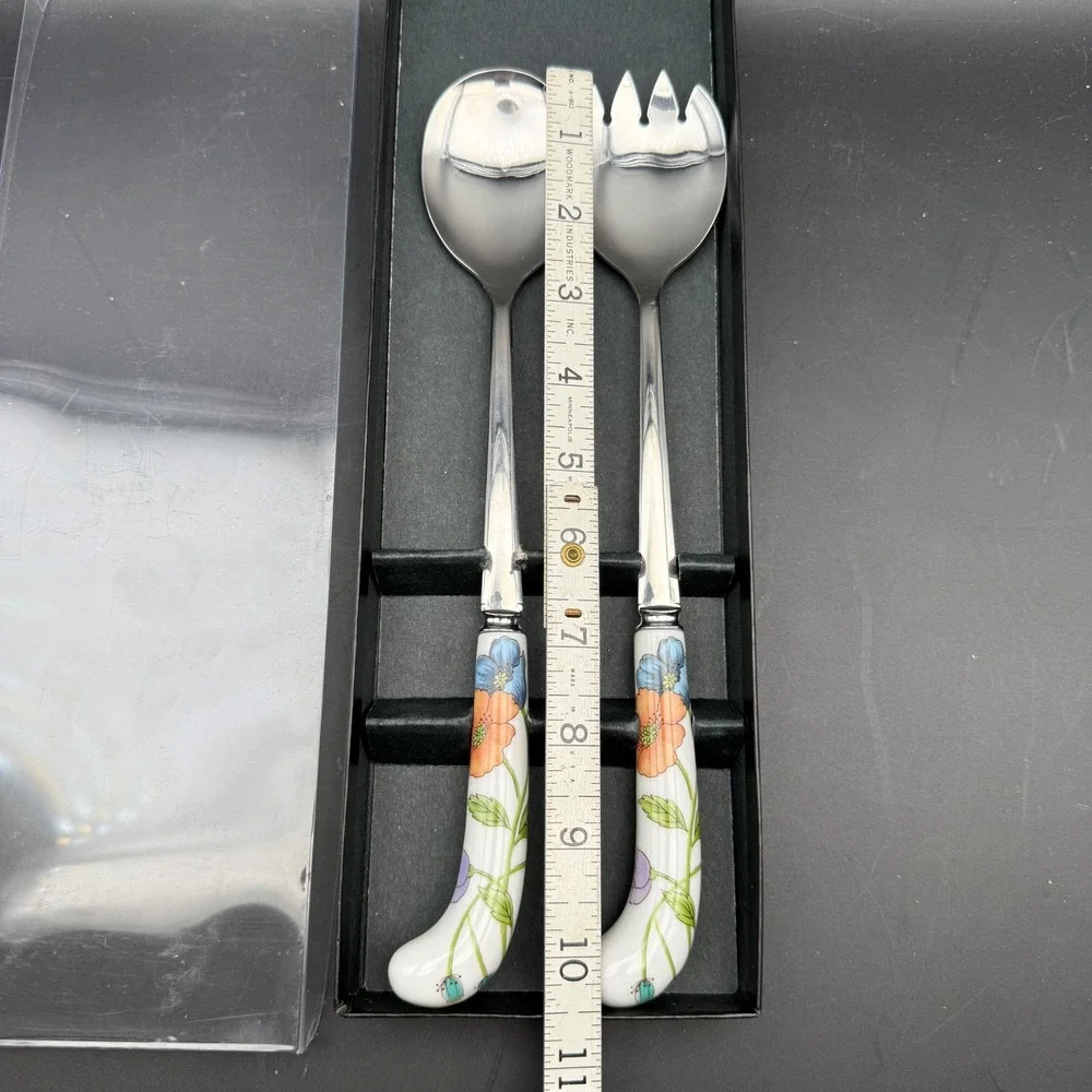 Villeroy & Boch Sheffield Salad Serving Set Spoon Fork Poppies Floral New